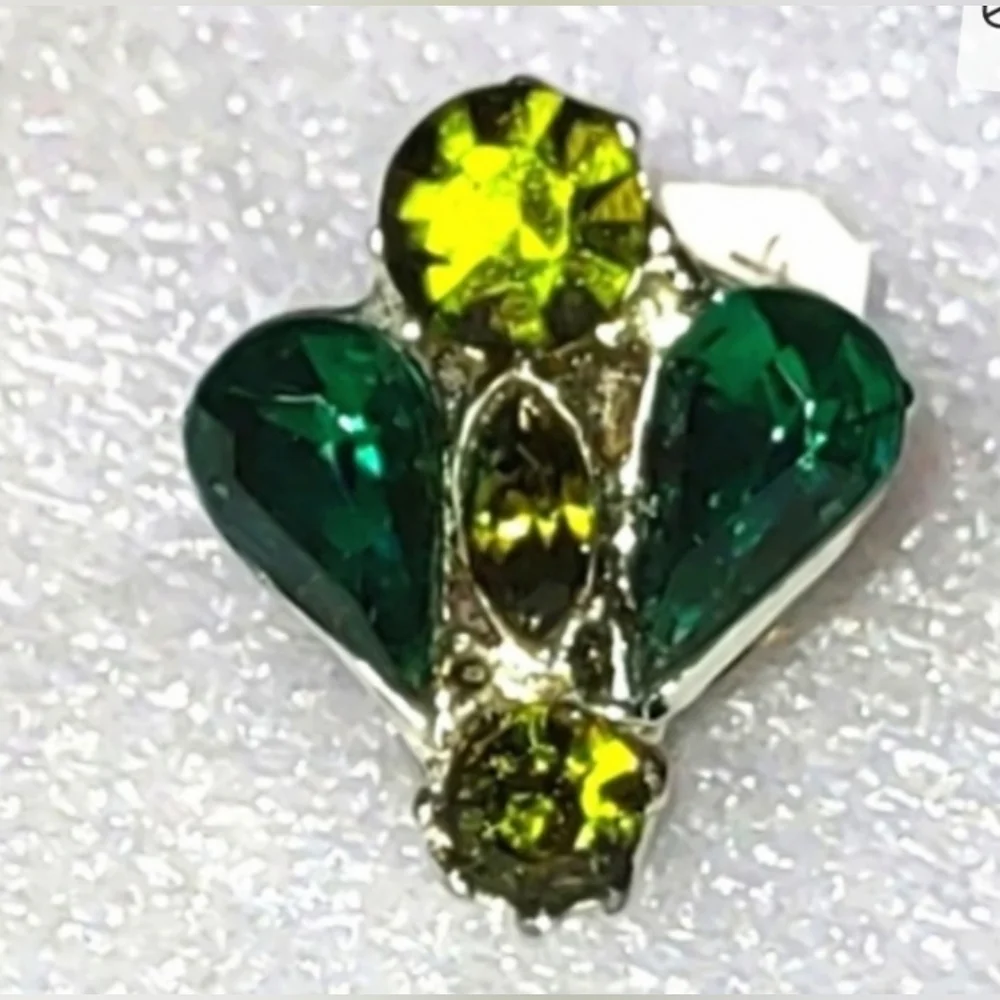 Vintage Emerald Green & Chartreuse Rhinestone Glass Fly Ring